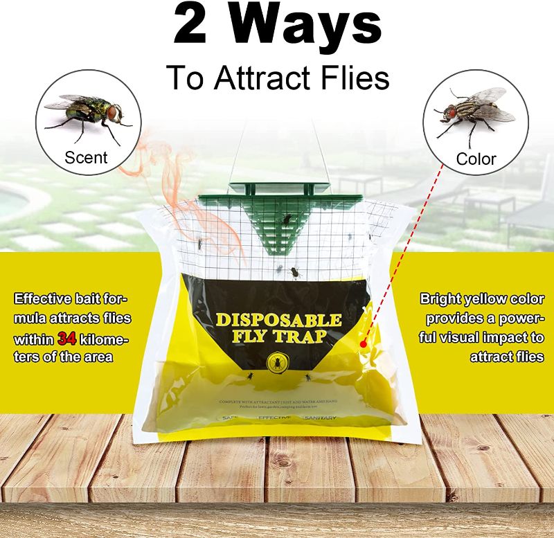 Photo 1 of 4 Pack Disposable Fly Traps Outdoor Hanging, Ranch Fly Trap Bags, Fly Catcher with Bait for Yard Garden
