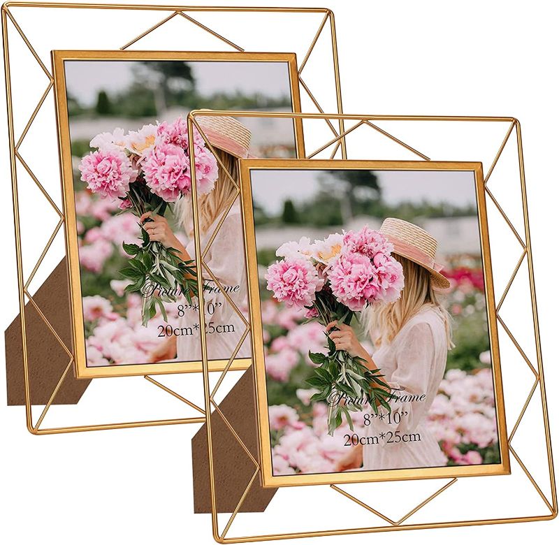 Photo 1 of 8x10 Picture Frame Set of 2, Metal Frames Fits 8 by 10 Inch Photo Tabletop or Wall Mounting Display
