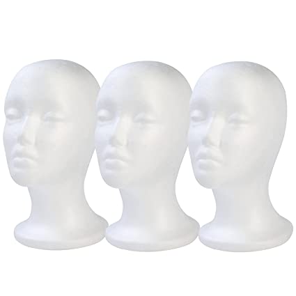 Photo 1 of 3 Pcs Foam Wig Head, Female Styrofoam Mannequin Hairpieces Stand Holder Cosmetics Model Head Wig Display for Style, Model, Display Hair, Hats, Hairpieces, Mask , Salon and Travel