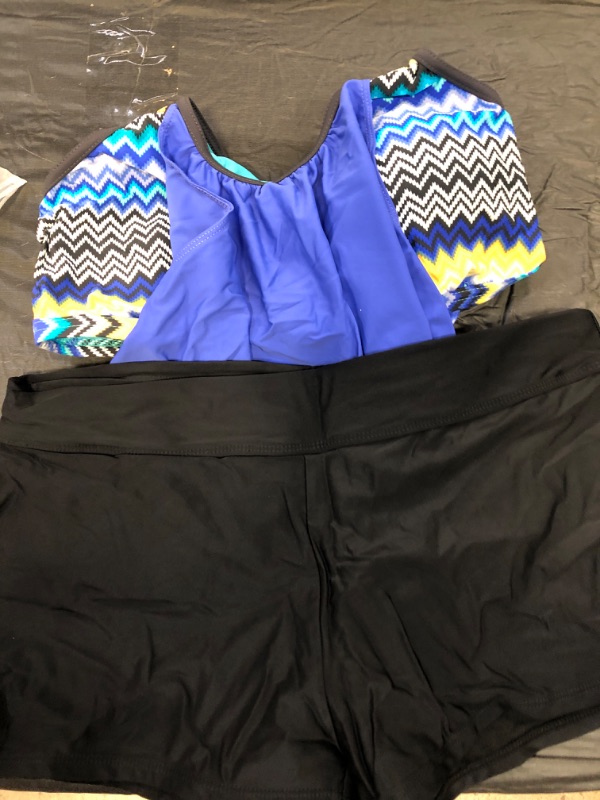 Photo 1 of Aleumdr Womens Blouson Striped Printed Strappy T-Back Push up Tankini Top with Shorts X-Large Blue