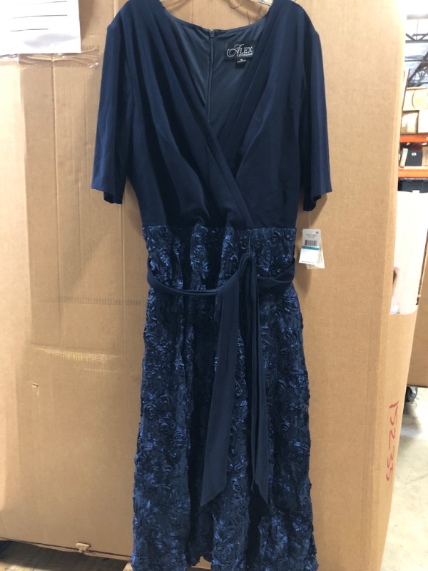 Photo 2 of Alex Evenings Women's Tea Length Jersey and Rosette Lace Dress (Petite and Regular) Navy Tie Front 16