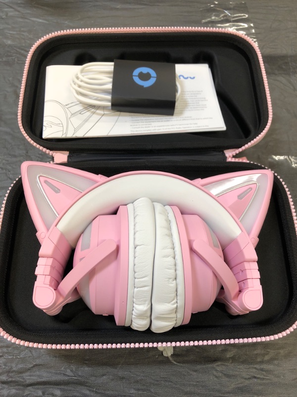 Photo 2 of kuayang Wireless Cat Ear Headphones (7 Color Changing) with & 3.5mm Jack, Gaming Pro, Bluetooth&Wired Connection (Pink)
