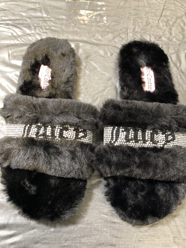 Photo 2 of Juicy Couture Women's Slide Slipper Sandals With Faux Fur 9 Gravity-black