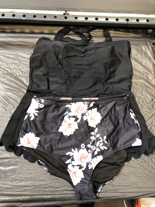 Photo 1 of 2 PIECE BLACK FLORAL SWIMSUIT SIZE XL