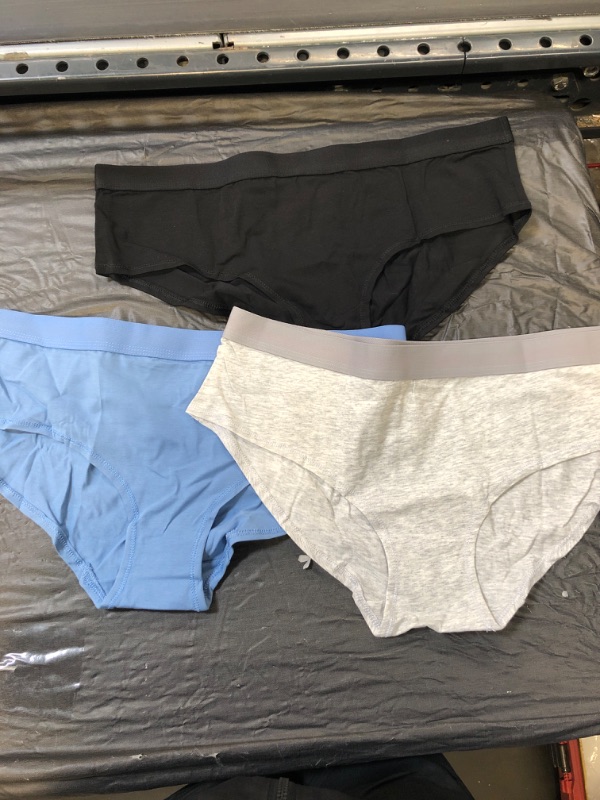 Photo 2 of 3 Pack Organic Hipster Panties Black/Grey/Blue XL