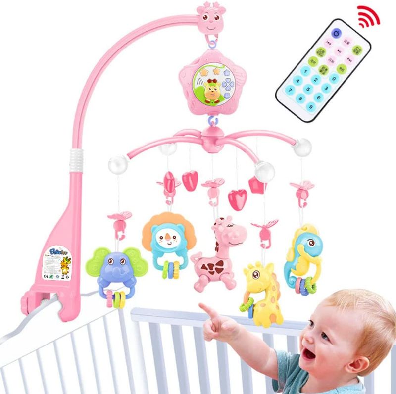 Photo 1 of caterbee Baby Crib Mobile for Pack and Play, Crib Toys with Light and Music, Remote,Projector for Ages 0+ Months (Pink-Forest)
