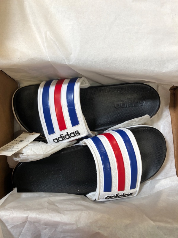 Photo 2 of adidas Men's Adilette Comfort Adjustable Slides Sandal 8 White/Team Royal Blue/Scarlet