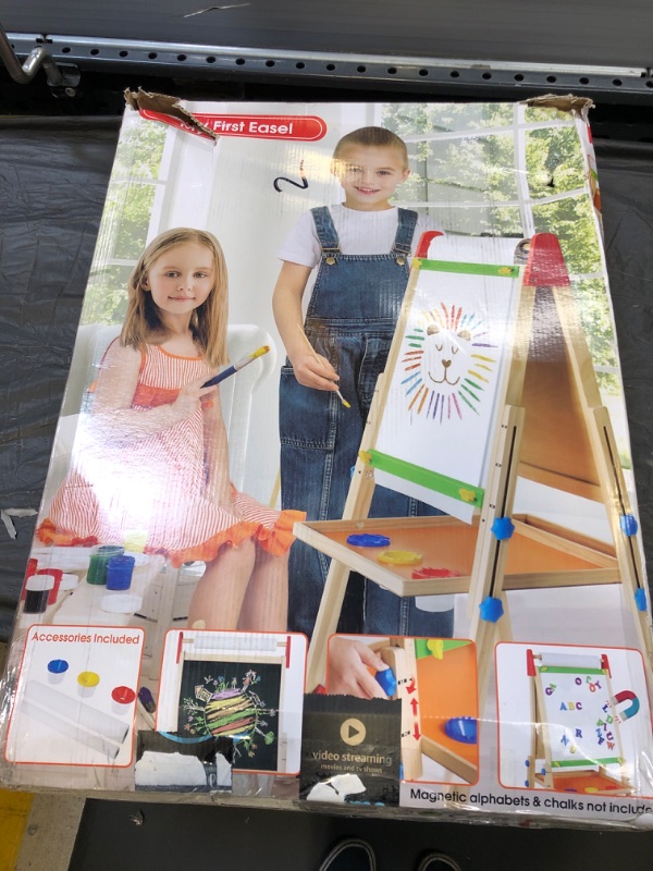 Photo 3 of Easel for Kids with 2 Drawing Paper Roll, Learning-Toy for 3,4,5,6,7,8 Years Old Boy & Girls, Wooden Chalkboard & Magnetic Whiteboard & Painting Paper Stand, Gift & Art Supplies for Toddler 3-IN-1 Kids Easel with 2 Paper Roll