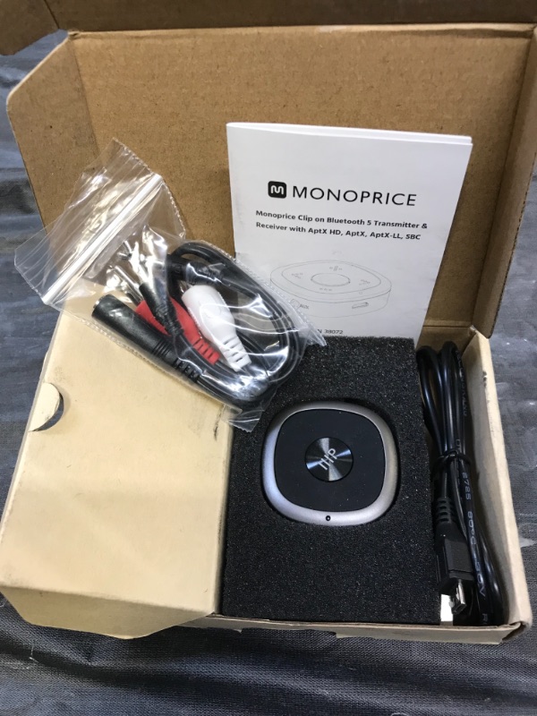 Photo 2 of Monoprice Clip on Bluetooth 5 Transmitter & Receiver With aptX HD, aptX, aptX Low Latency,Aand SBC Codecs And Built-in Microphone