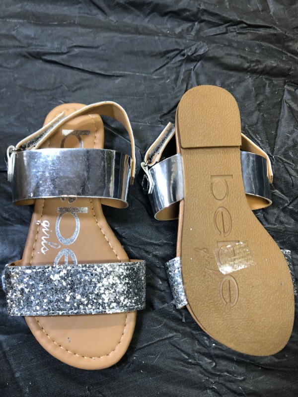 Photo 2 of bebe Girls’ Sandal – Two Strapped Patent Leatherette Glitter Sandals (Toddler/Little Kid) Silver  SIZE 13 Little Kid