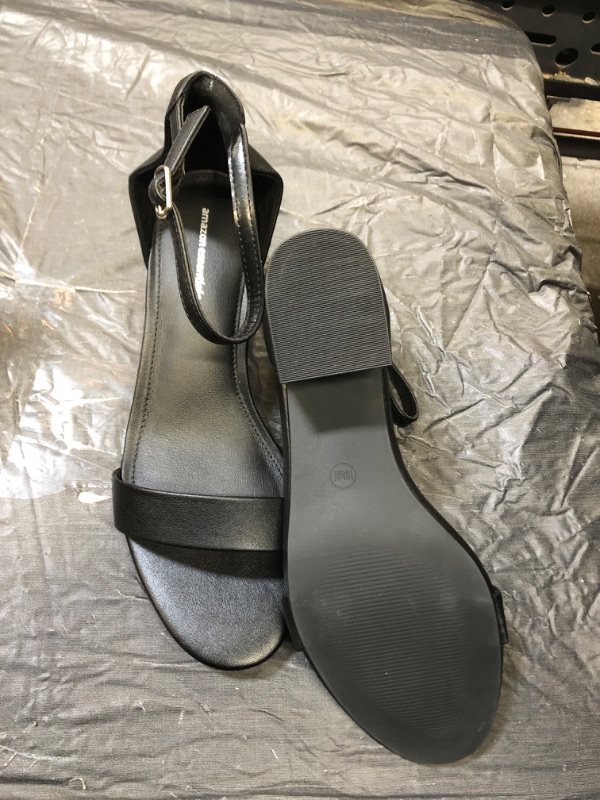 Photo 2 of Amazon Essentials Women's Two Strap Heeled Sandal SIZE  10.5 Wide Black, Faux Leather