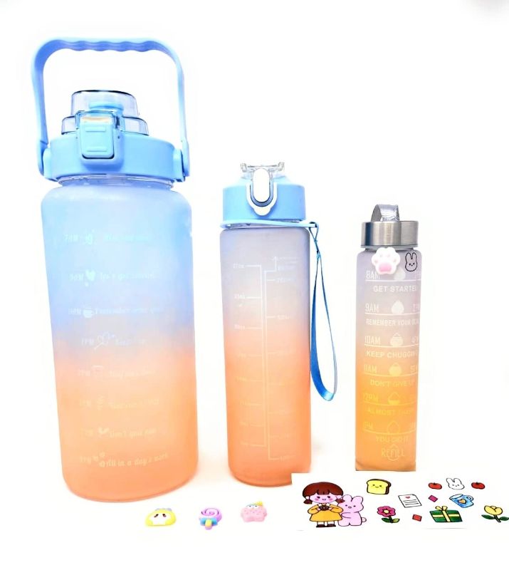 Photo 1 of 3pcs Water Bottles with Times to Drink and Straw, Water Bottle with Time Marker, Leakproof & BPA Free, Drinking Sports Water Bottle for Fitness, Gym & Outdoor (64 oz., 27oz, 12oz)