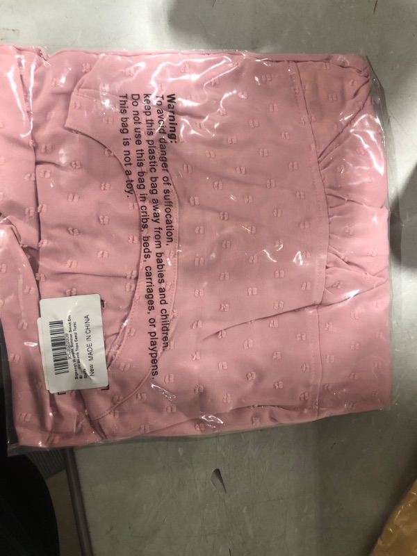 Photo 1 of Bigeoosh 3/4 Sleeve Tops for Women Summer Swiss Dot Blouses V Neck Tunic Shirts Small Pink