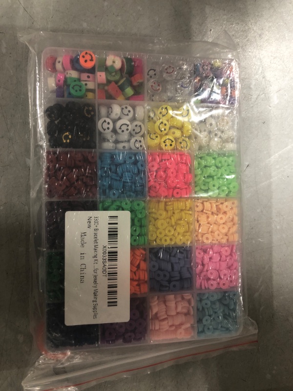 Photo 2 of 3300 pcs Clay Beads for Bracelet Making Kit with 7 Kinds of Smiley Face Beads, Colorful Polymer Disc Clay Beads Fruit Beads Kit with Elastic Cords for Jewelry Making Supplies( Include organizing Box ) 16 color