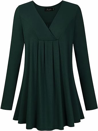 Photo 1 of AMZ PLUS Women's Plus Size Long Sleeve V Neck Tunic Tops Pleated Flowy Tee Shirt Causal Loose Blouse 3XL