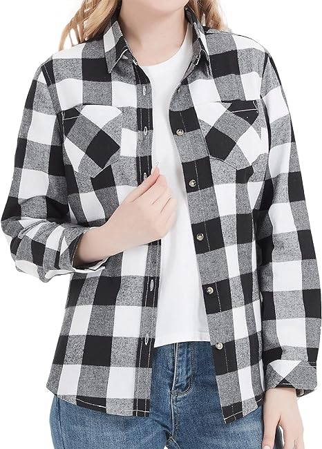 Photo 1 of ATLASLAVA Women's Classic Plaid Shirt Button Down Business Flannel Blouse Oversized Shirts Long Sleeve Tops
xl