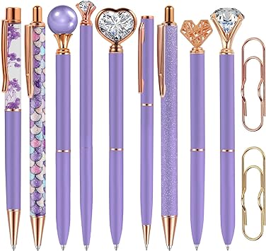 Photo 1 of HL Hope&Luck 9Pcs Ballpoint Purple Pens Set Glitter Metal Crystal Diamond Pens Crown Pretty Pens Metal Slim Ballpoint Pens for Office Gifts Wedding Gifts Party Supplies 