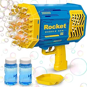 Photo 1 of Blue Bubble Machine, 69 Holes Rocket Bubble Maker,Bubbles for Kids Christmas Toys for Boys Girls Age 3 4 5 6 7 8 9 10 11 12 Year Old, Bubble Solution Toys Gifts for Outdoor Birthday Wedding Party