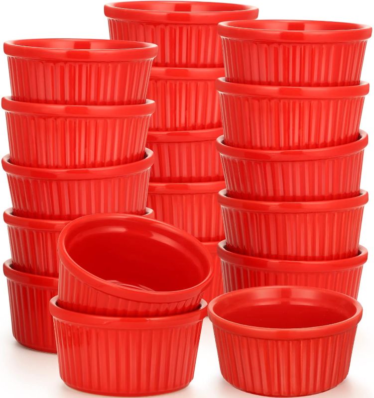 Photo 1 of 18 Pieces 8 Oz Ramekins, Creme Brulee Ramekins Oven Safe, Porcelain Ramekins Set Oven Safe, Souffle Bowls For Baking Souffle Cake Appetizer Custard Pudding Dipping (Red) 