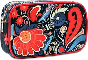 Photo 1 of MGWDT Makeup Bag Stylish Toiletry Travel Organizer for Women - Cute Pouch with Brush and Aesthetic Accessories Storage Red Medium 