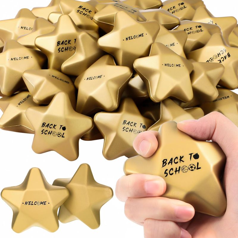 Photo 1 of 24 Pieces 3.1 Inch Star Stress Balls Gold Star Mini Foam Ball Star Stress Toys Bulk Stress Relief Gifts for Coworkers Adult Goodie Bag Stuffers Teen Party Favors School Office Award (School) 