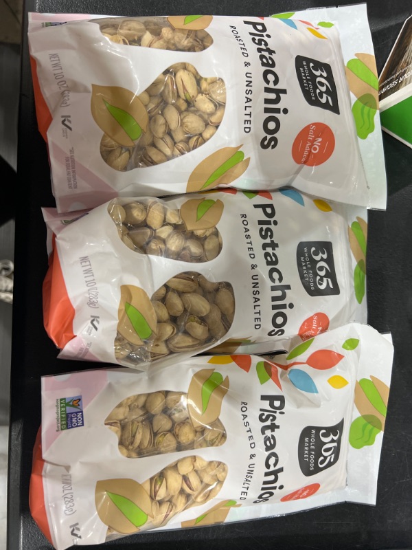 Photo 2 of 365 by Whole Foods Market, Roasted Unsalted Pistachios, 10 Ounce 3 pack  bb dec 16 2023