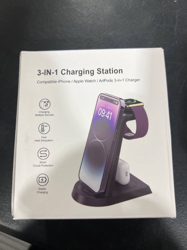 Photo 2 of Anirun Charging Station for Multiple Devices Apple, 3 in 1 Charging Station Apple for iPhone Series, Apple Watch Series and Airpods Charging, with 18W Adapter Black-New