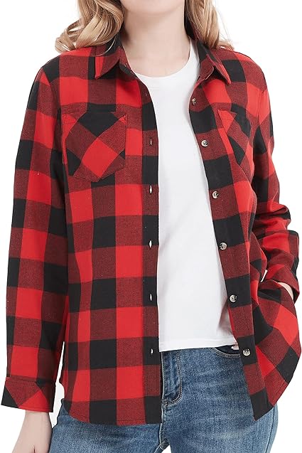 Photo 1 of ATLASLAVA Women's Classic Plaid Shirt Button Down Business Flannel Blouse Oversized Shirts Long Sleeve Tops
M