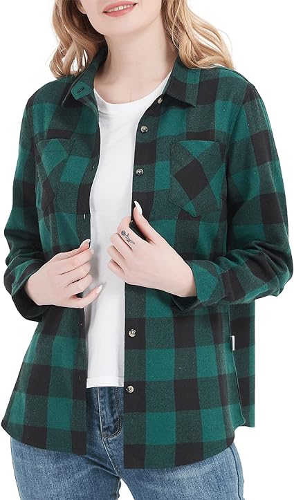 Photo 1 of ATLASLAVA Women's Classic Plaid Shirt Button Down Business Flannel Blouse Oversized Shirts Long Sleeve Tops
S