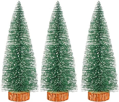 Photo 1 of 3pcs 10inch Mini Christmas Tree Bottle Brush Trees Chrismas Village Trees Ornaments Mini Plastic Christmas Trees with Wooden Base for Christmas Decoration Miniature Chrismas Tree (10inch 3pcs)
