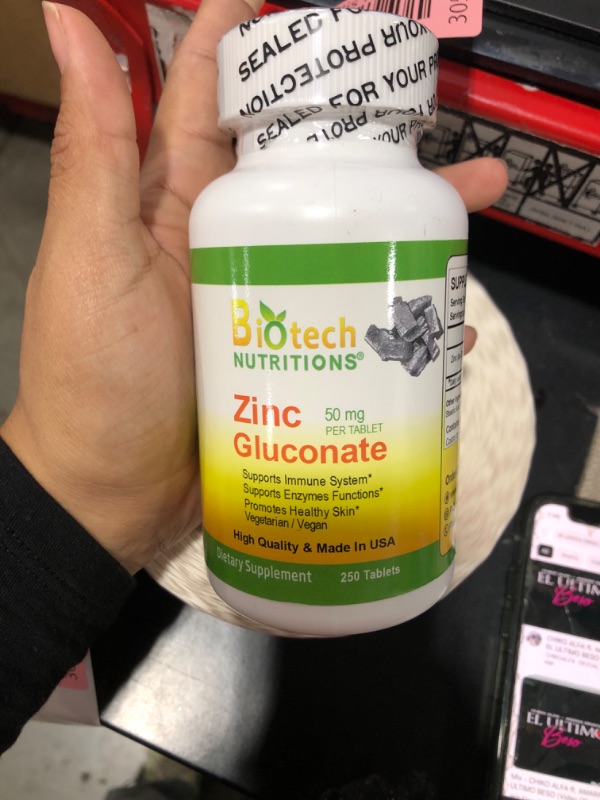 Photo 2 of Biotech Nutritions Zinc Gluconate 50 mg 250 Tablets Made in USA Vegetarian/Vegan Zinc Gluconate  250 Count 