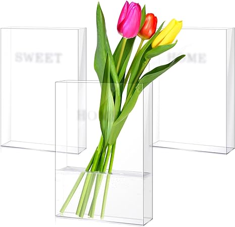 Photo 1 of 3 Pcs Clear Book Shaped Vase for Flower Acrylic Flower Vase for Home Decoration Aesthetic Flower Vase Bookshelf Aesthetic Room Decoration Floral Arrangement Housewarming Gifts 