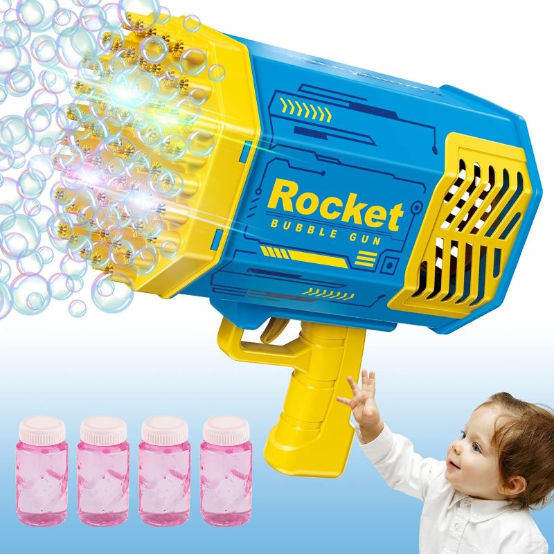 Photo 1 of 69 Holes Bubble Machine Gun - 2023 Upgraded Light Up Bubble Bazooka with Bubble Solution Electric Cannon Gun Blaster Bubbles Maker, Summer Outdoor Toys Gift...
