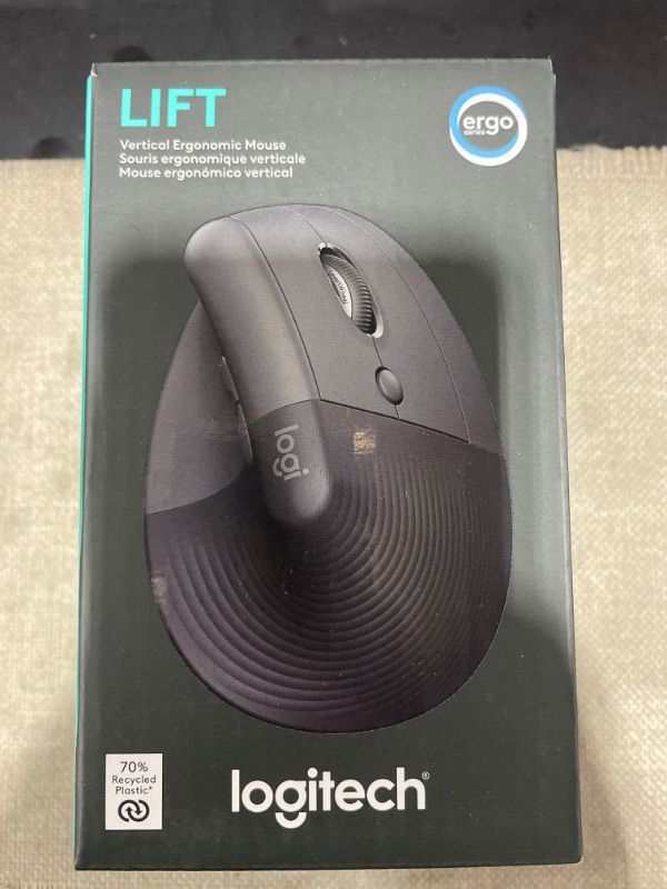 Photo 2 of Logitech Lift Vertical Ergonomic Mouse, Wireless, Bluetooth or Logi Bolt USB receiver, Quiet clicks, 4 buttons, compatible with Windows/macOS/iPadOS, Laptop, PC - Graphite Right-Handed Mouse GRAPHITE