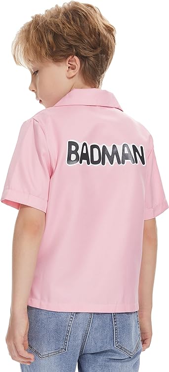 Photo 1 of amxjxma Boys Short Sleeve Button Down Shirt Badman Pink Shirt Casual Costume Cosplay 4T