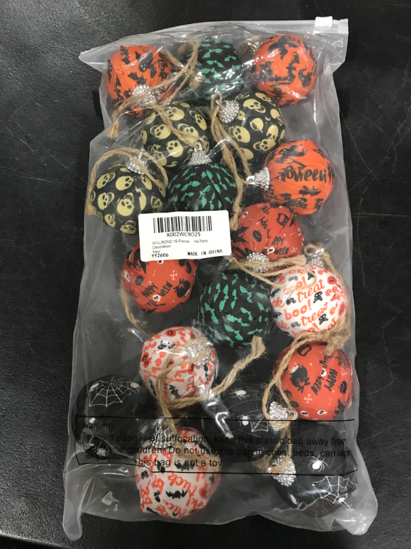 Photo 2 of 18 Pieces Halloween Tree Ornaments Hanging Balls Fabric Wrapped Pumpkins Skull Ghost Ball Hanging Halloween Ornament Tree Decorations for Halloween Wreath Ornaments and Party Decoration