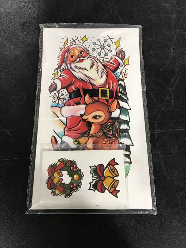 Photo 2 of Christmas Temporary Tattoos?38 Sheets Funny Christmas Tattoos For Men Women Kids, Large Snowman Santa Claus Christmas TreeColorful Christmas Decoration Waterproof Fake Temp Tattoo Stickers