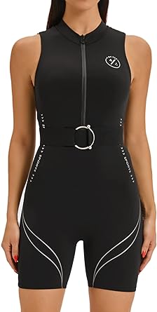 Photo 1 of 4 of-ten Women's Zip Up Bodycon Jumpsuit with Built-in Bra One Piece Sports Bodysuit Sleeveless Casual Short Rompers Onesie XSmall