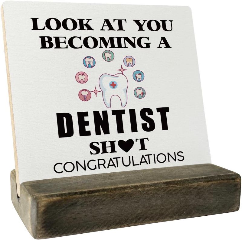 Photo 1 of Funny Dentist Graduation Gift Wood Plaque, Look At You Becoming a Dentist Gift, Plaque with Wooden Stand, Dentist Wood Sign Gift, Funny Dental School Graduation Gift, Dentist Graduation Gift 