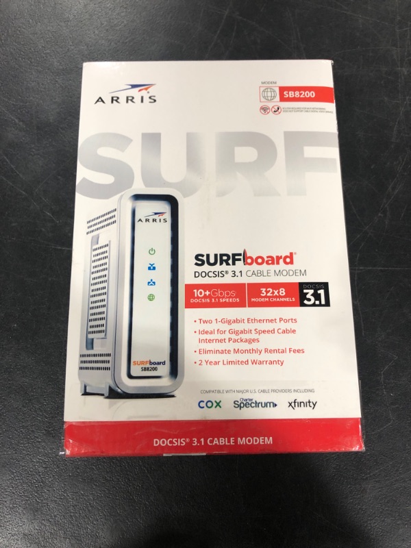 Photo 4 of ARRIS SURFboard SB8200 DOCSIS 3.1 Cable Modem , Approved for Comcast Xfinity, Cox, Charter Spectrum, & more , Two 1 Gbps Ports , 1 Gbps Max Internet Speeds , 4 OFDM Channels
