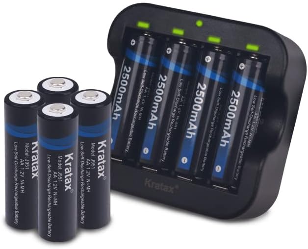 Photo 1 of Kratax AA Rechargeable Batteries with Charger, 2500mAh AA Ni-MH Batteries - 8 Counts AA with Smart Battery Charger for Rechargeable AA AAA Batteries 