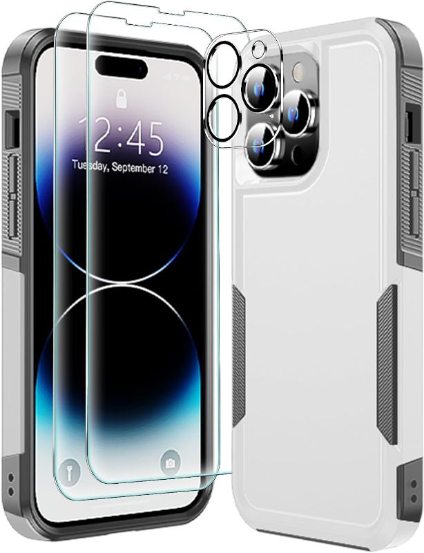 Photo 1 of +MOZOTER 6-in-1 Magnetic Case for iPhone 14 Pro Max Case,[12 FT Shockproof Compatible with Magsafe][3 Pcs Glass Screen Protector+3 Pcs Camera Lens Protector] [Heavy Duty] Phone Case Cover 6.7''-White 16.99
