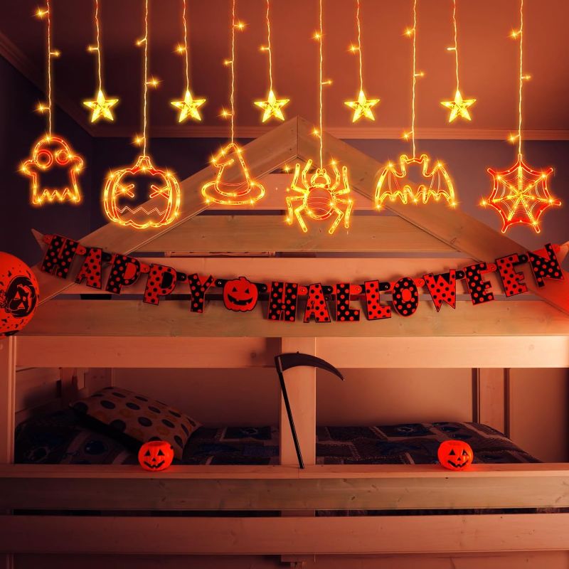 Photo 1 of Frienda Halloween Lights Indoor 9.84 ft Halloween String Lights USB Ghost Led String Lights with Pumpkin Bat Shapes Indoor Hanging Lights with Remote for Halloween Window Decoration Gardens Yards