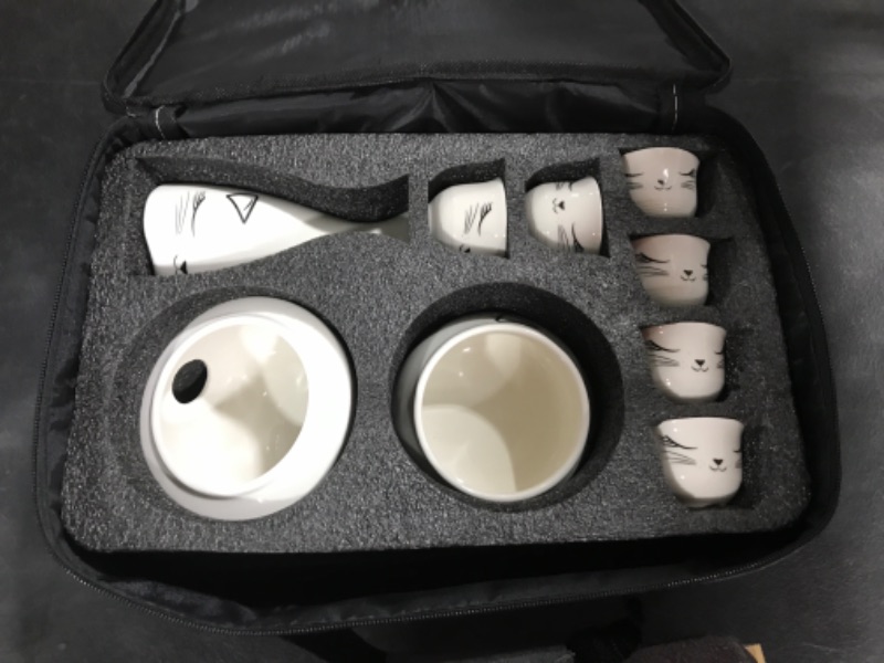 Photo 1 of RokSol Chef Ceramic Sake Cups with Warmer Pot Bamboo Tray, Traditional Porcelain Pottery Hot Saki Drink, 10pcs Set 1 Stove 1 Warming Bowl 1 Sake Bottle 1 Tray 6 Cup Keep Sake Storage Gift Box