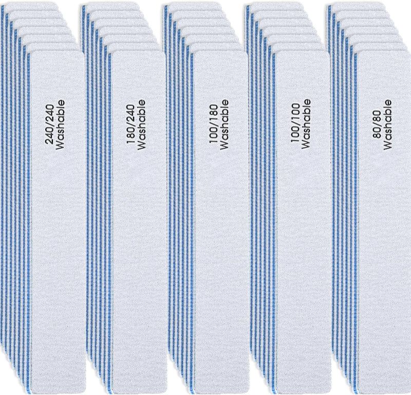 Photo 1 of 160 Pcs Rectangle Nail Files 80/100/180/240 Grit Double Sides Washable Professional Nail Files for Acrylic Nails Reusable Manicure Nail Supplies Nail Tools...
