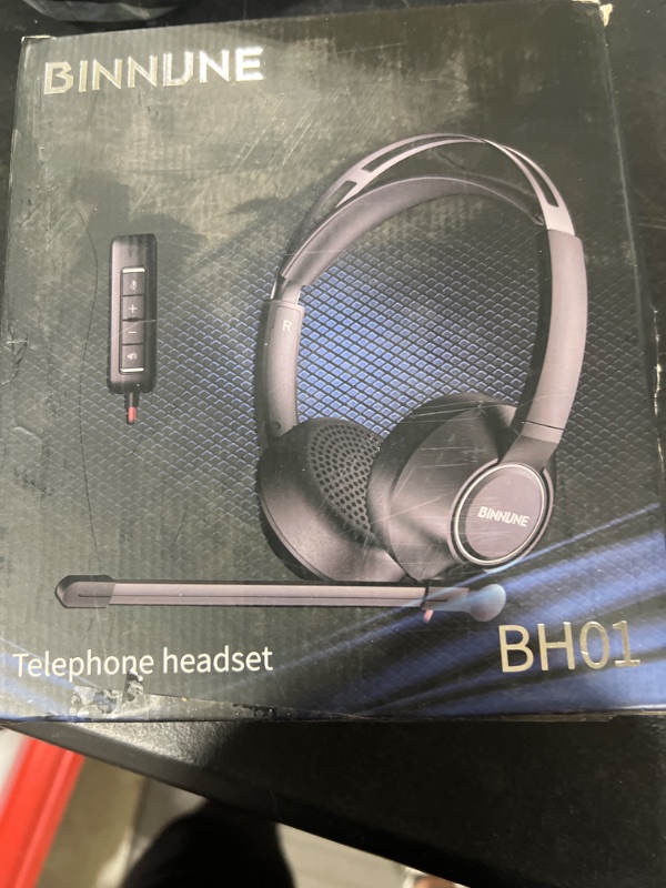 Photo 1 of BINNUNE Headset with Microphone for PC Computer Laptop Cell Phone, USB Wired Headphones with Noise Cancelling Mic for Teams Zoom Call Center Office Work from Home