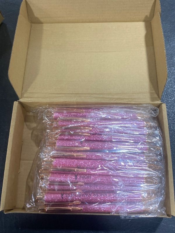 Photo 2 of Tenceur 50 Pcs Breast Cancer Awareness Metal Sparkly Glitter Ballpoint Pens Pink Ribbon Retractable Journaling Writing Pens Pink Pretty Fancy Pens Black Ink for Women Girls Public Charity (Glitter)