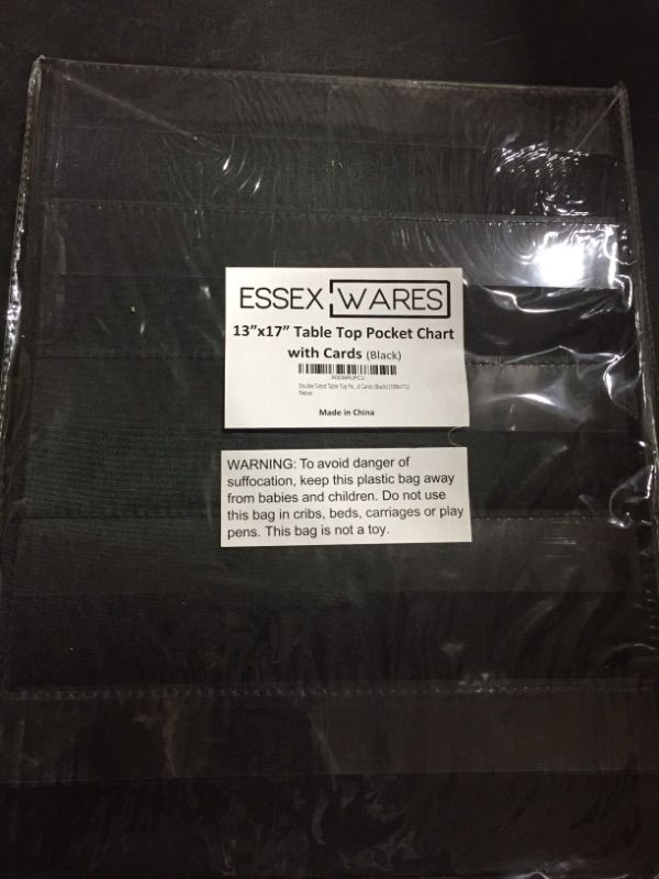 Photo 1 of Essex Wares 13 x 17-in Double Sided Tabletop Pocket Chart with 15 Write-On Cards – Standing Pocket Chart for Classrooms, Class Activities, Home & Offices – Holds 3-inch Sentence Strips – Black 13Wx17L