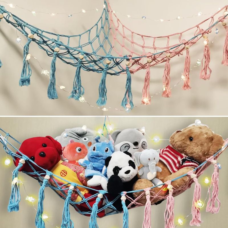 Photo 1 of 
Stuffed Animals Net or Hammock with LED Light,Stuffed Animal Toy Storage, Large Corner Mesh Toy organizer Hanging Wall Toys storage with Tassels and beads