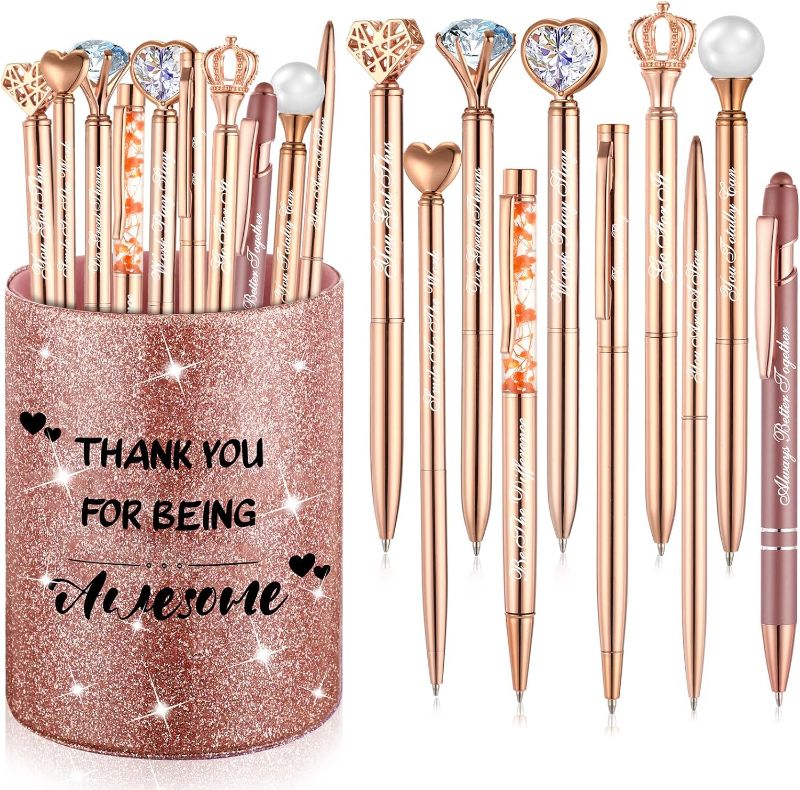 Photo 1 of 
Roll over image to zoom in




Yeaqee Glitter Pen Holder with 10 Pcs Diamond Ballpoint Pens Set for Women Desk Crystal Screen Touch Stylus Bling Pens with Motivational Quotes for Girls Office School, Black Ink (Modern Style)